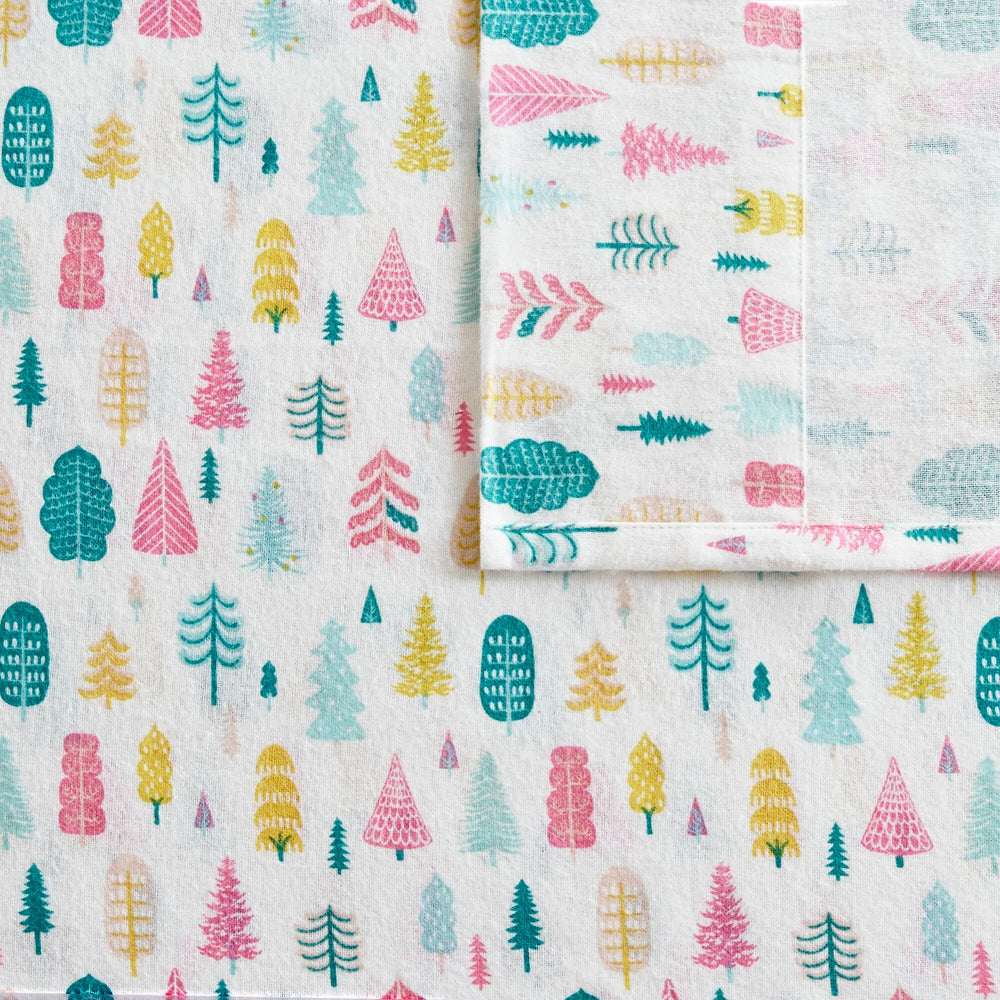3 PCS Twin XL Cotton Printed Sheet Set White Holiday Trees Media 15