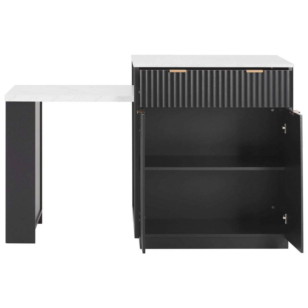 Kitchen Island Modern With Extendable Dining Table & Power Outlet For 4-6 People Black Media 57