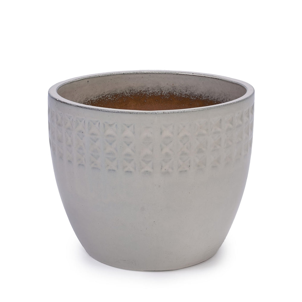 Handmade Ceramic Flower Pot Set of 3, 15/12/9 Inch Diameter, White Diamond Pattern, for Succulents Indoor/Outdoor Use on Windowsill & Bookshelf, Breathable Clay Media 21