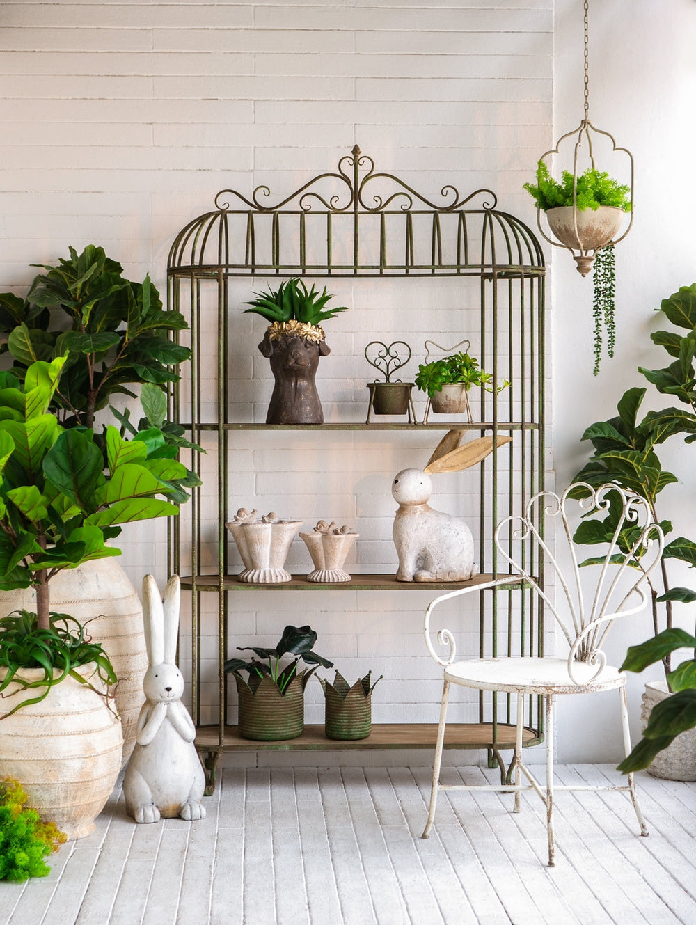 11.8x9.8x21.7' Rustic Hanging Iron Planter with Distressed White Finish Media 7