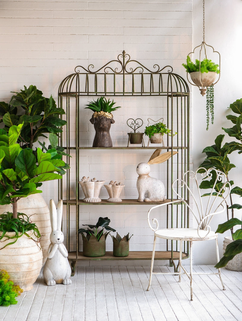 11.8x9.8x21.7' Rustic Hanging Iron Planter with Distressed White Finish