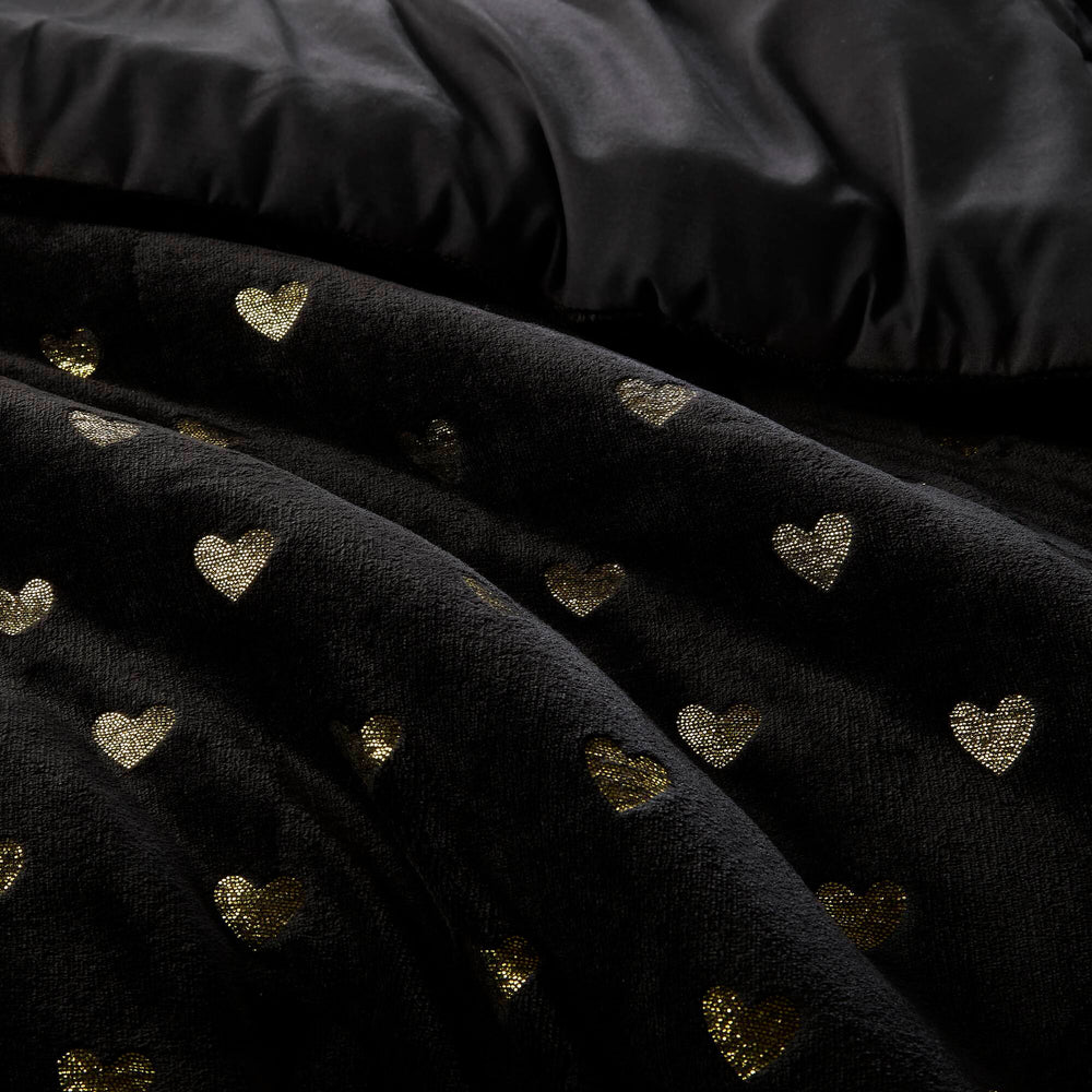 3 PCS Twin/Twin XL Metallic Printed Plush Comforter Set with Throw Pillow Black/Gold Media 11