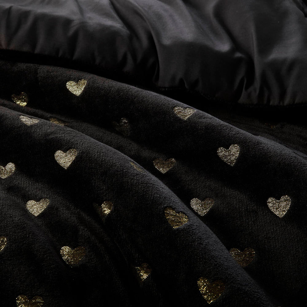 4 PCS Full/Queen Metallic Printed Plush Comforter Set with Throw Pillow Black/Gold Media 11