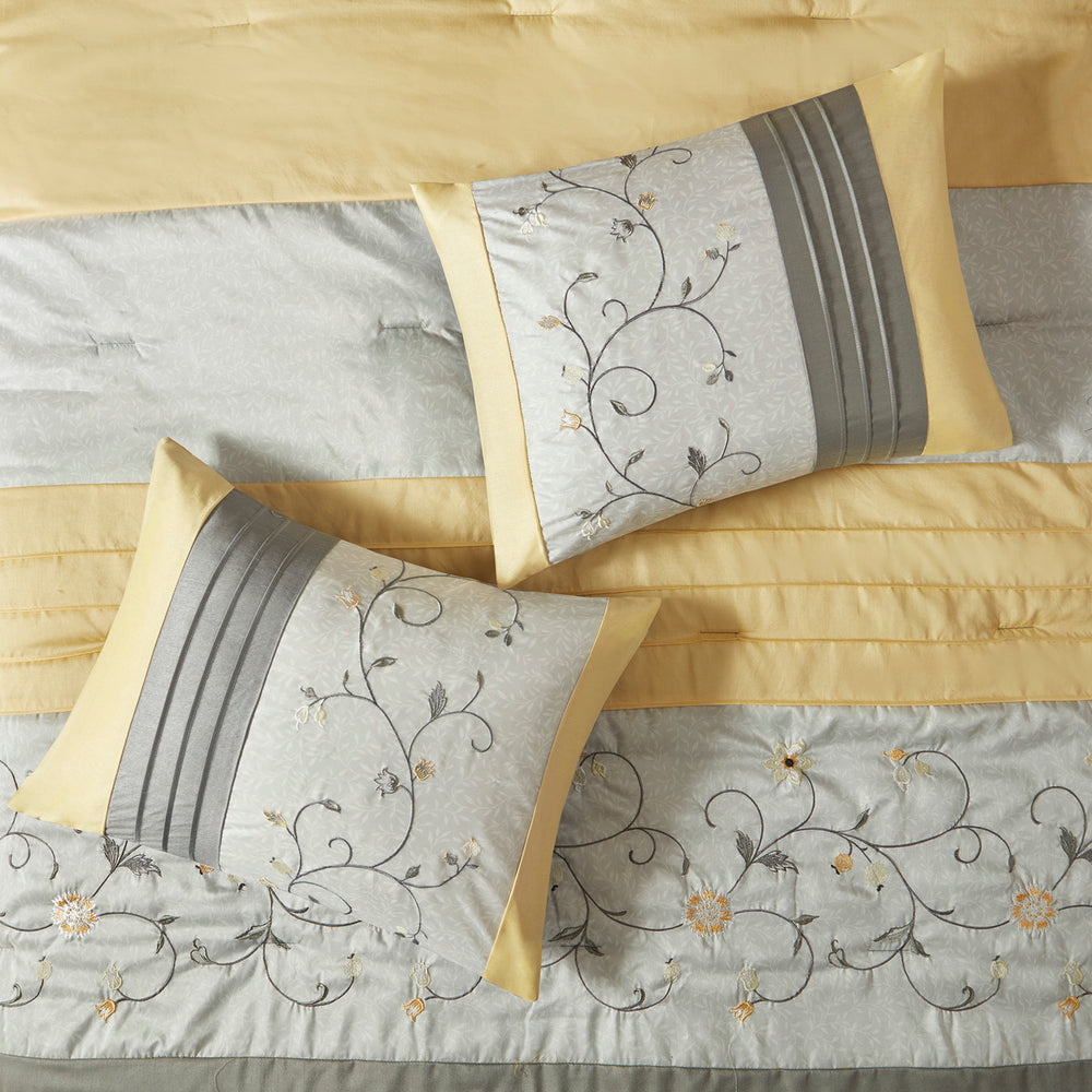 Embroidered 7 Piece Comforter Set Yellow King Media 9