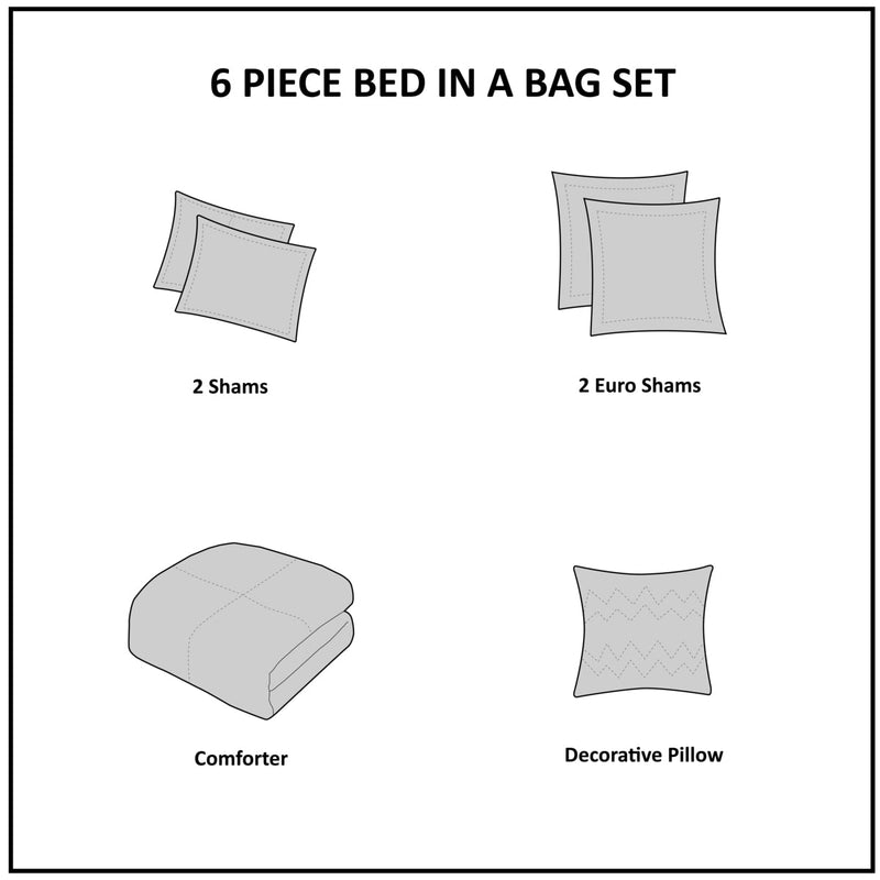 6 Piece Embroidered Cotton Reversible Comforter Set Ivory Full/Queen