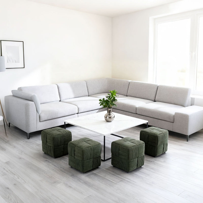 Ottoman Foot Rest Corduroy Green Square Stool For Living Room & Sofa Use Home Furniture