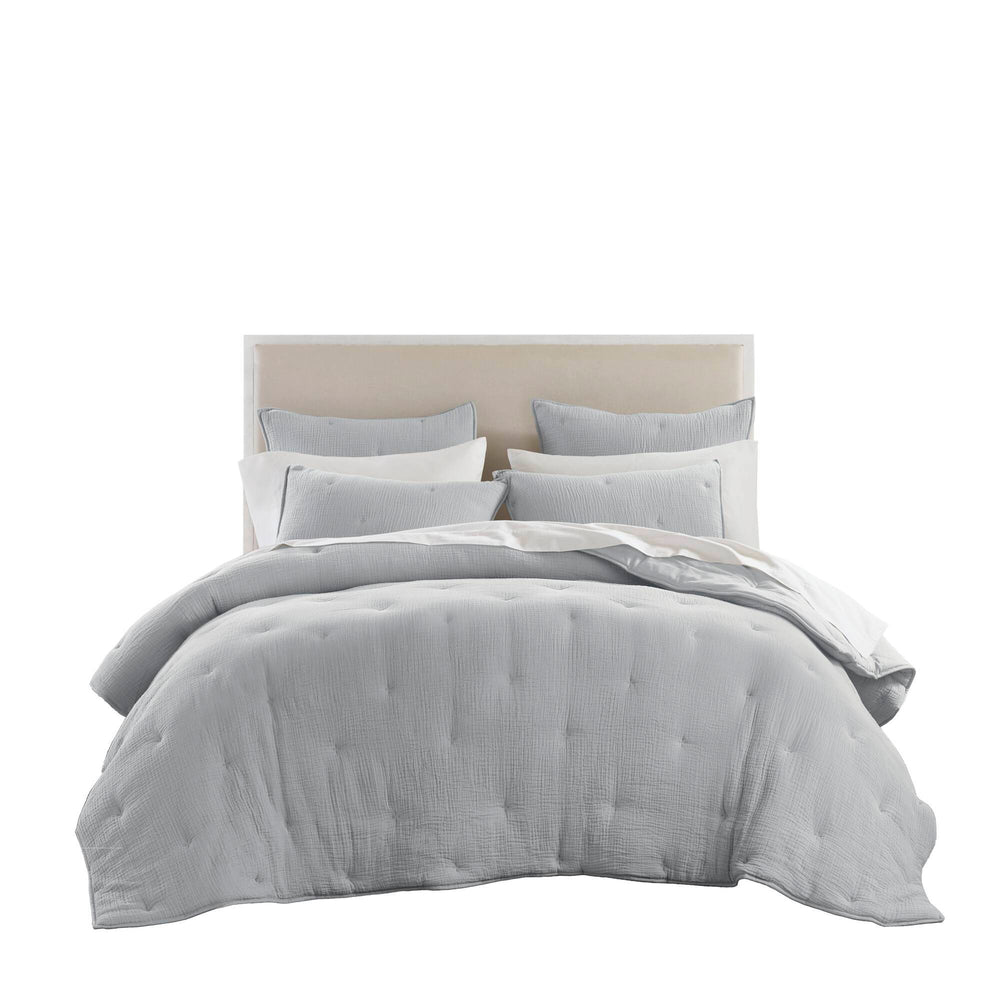 3-Piece Full/Queen Cotton  Embroidered Quilt Set,Blue Media 2