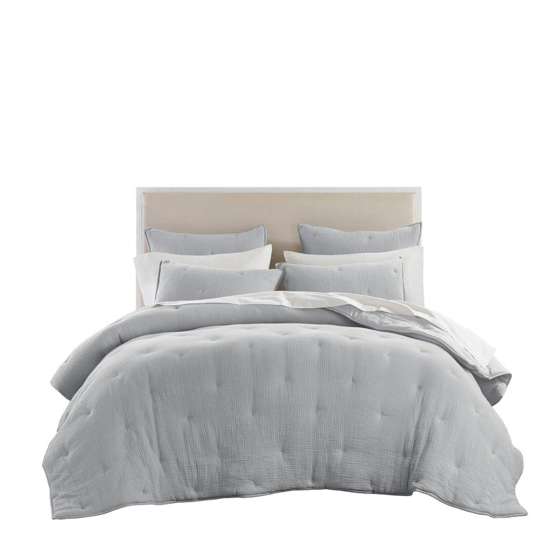 3-Piece Full/Queen Cotton  Embroidered Quilt Set,Blue