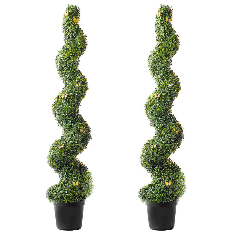 2 Pack 5' Artificial Boxwood Topiary Tree Faux Plant UV Decor In/Outdoor