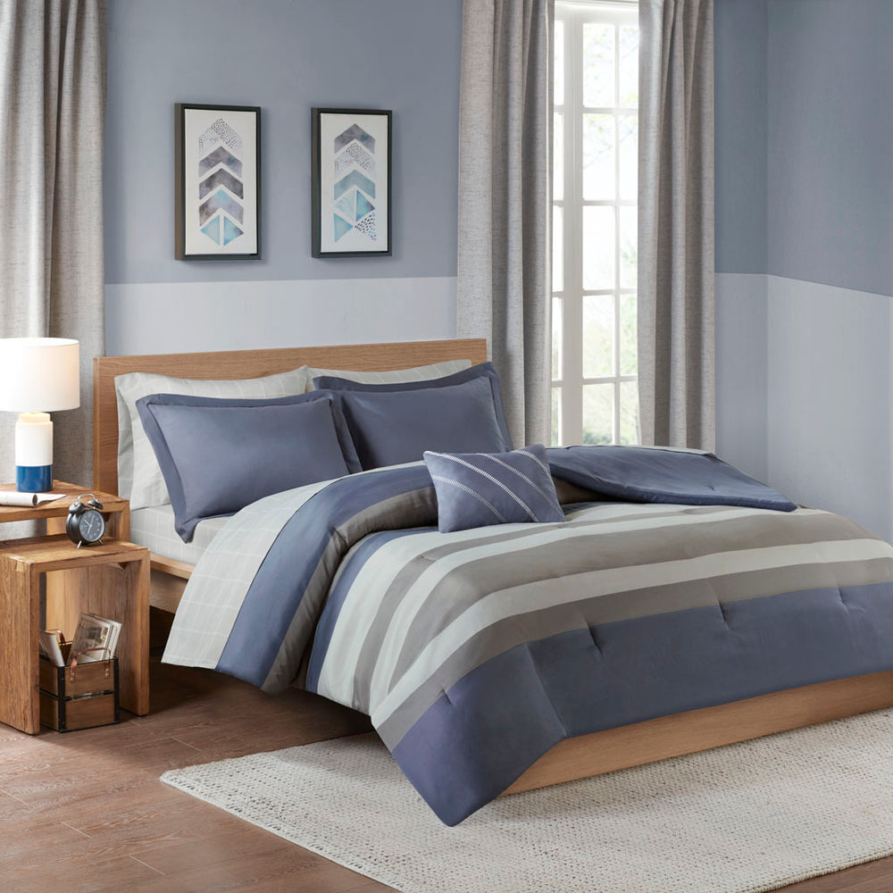 Twin Striped Comforter Set with Bed Sheets Media 1