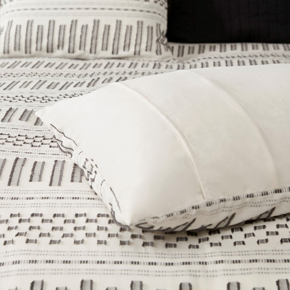 Cotton Jacquard Comforter Mini Set Ivory/Charcoal Full/Queen Media 5