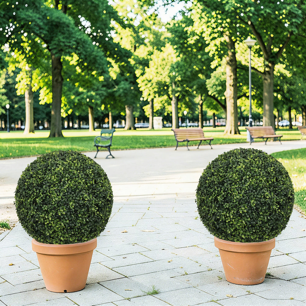 18.5IN dark Artificial Topiary Balls Outdoor Faux Boxwood Decorative Green Spheres for Garden Front Porch Patio Planter Decoration, 2pcs/set Media 7