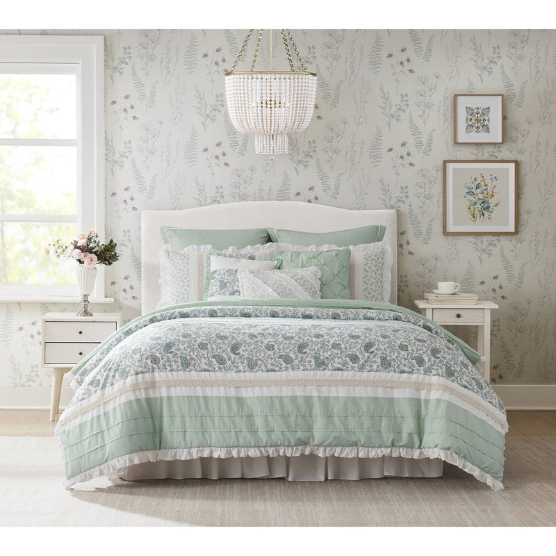 9 Piece Cotton Percale Comforter Set Aqua Cal King