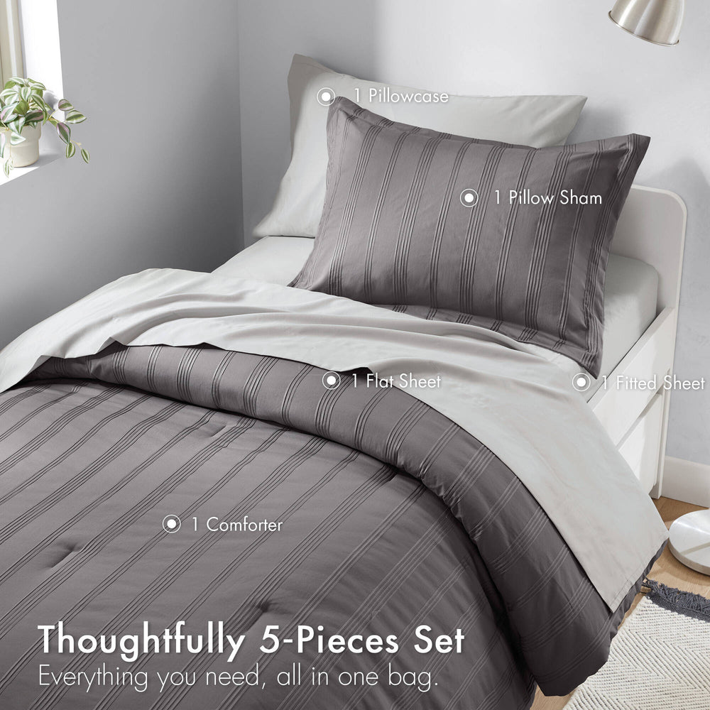 5-Piece Twin/Twin XL Woven Striped Comforter Set Media 8