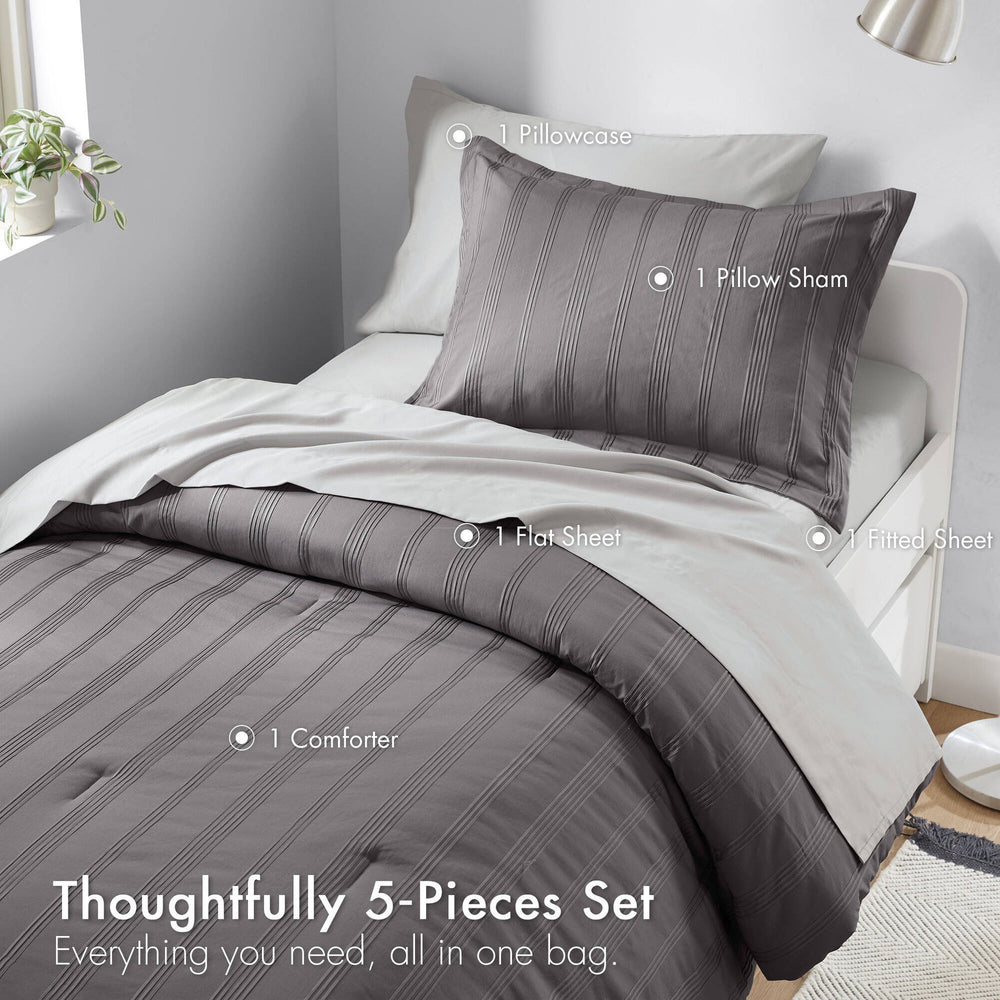 5-Piece Twin/Twin XL Woven Striped Comforter Set Media 8