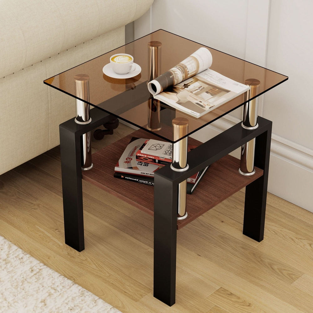 Tempered Glass Tables Square Black Living Room Contemporary Set Of Two Media 7