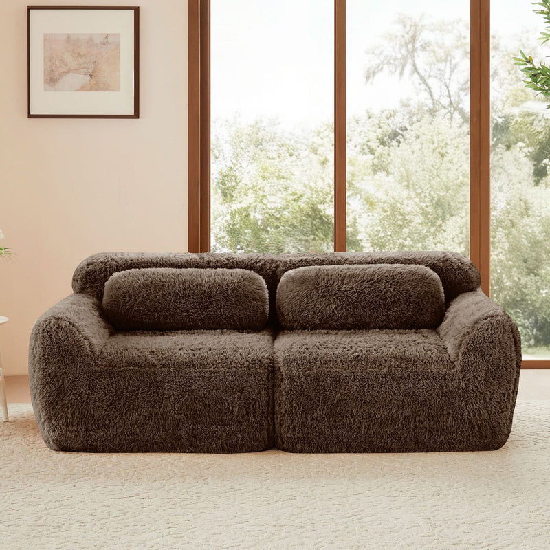 2 Seater Modular Sofa Plush Fabric Ergonomic Design Living Room Couch Chocolate Includes Pillows