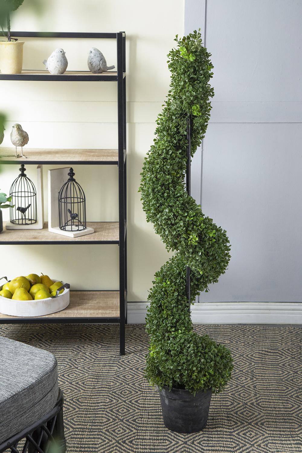 9.5x9.5x48' Tall Artificial Spiral Boxwood Topiary in Pot Media 6
