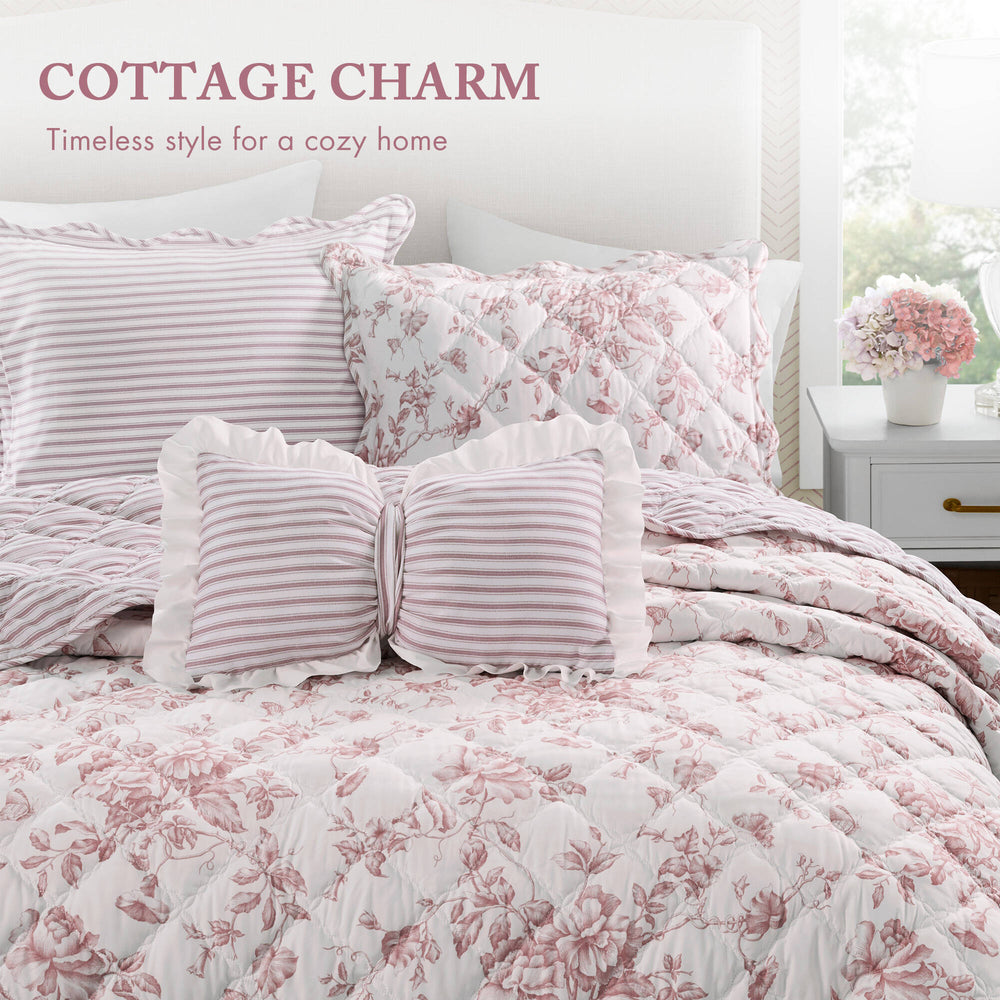 4 Pieces Full/Queen  Quilt Set with Decorative Pillow,Pink Media 10