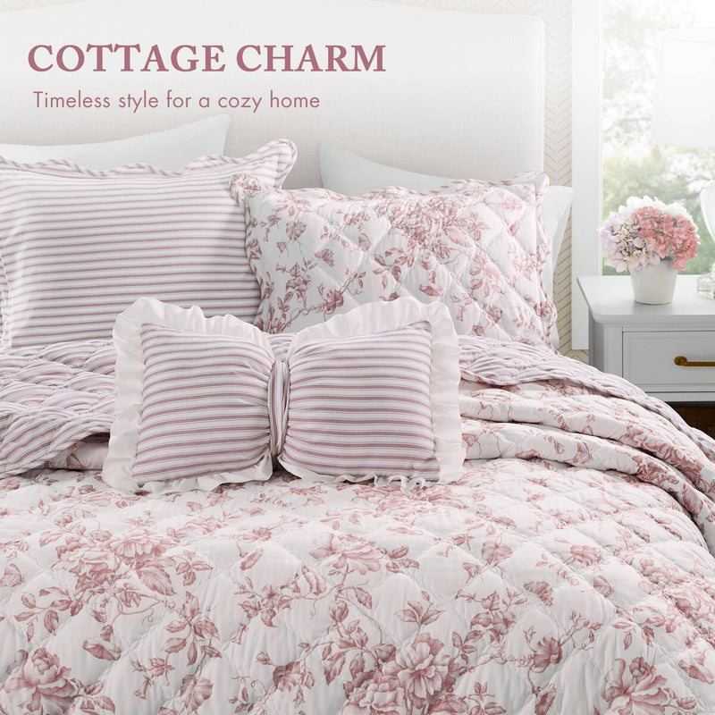 4 Pieces Full/Queen  Quilt Set with Decorative Pillow,Pink