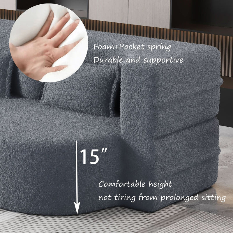 Sofa Bed Teddy Fabric Modern Grey Full Size Living Room Lounge Area