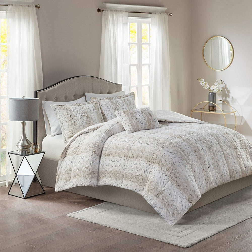 King 4PC Faux Fur Comforter Set Media 1