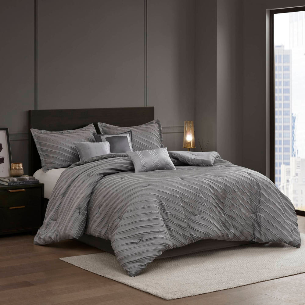 7 PCS Queen Comforter Set Grey Media 1