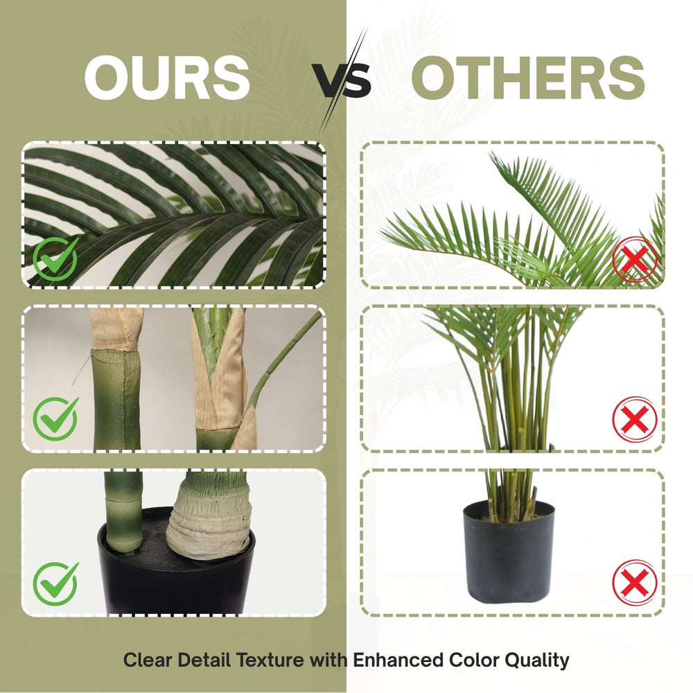 5FT Golden Cane Artificial Palm Tree with Black Plastic Pot, Tropical Fake Plant for Indoor Outdoor Decoration, Faux Palm, 1pc/set Media 5