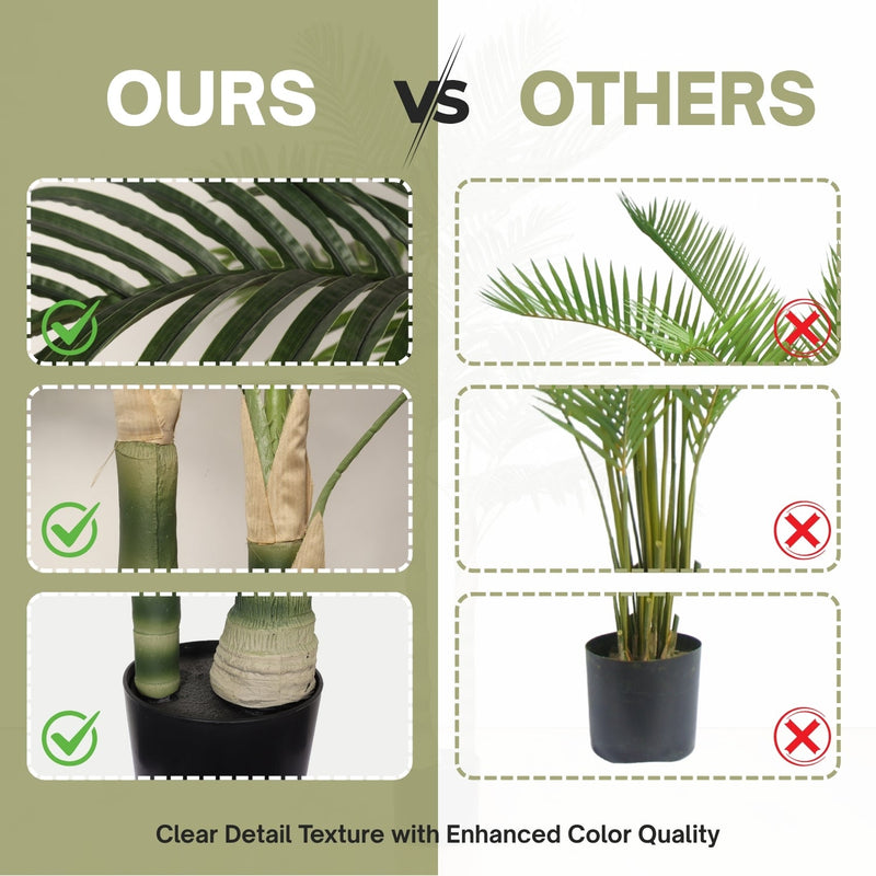 5FT Golden Cane Artificial Palm Tree with Black Plastic Pot, Tropical Fake Plant for Indoor Outdoor Decoration, Faux Palm, 1pc/set