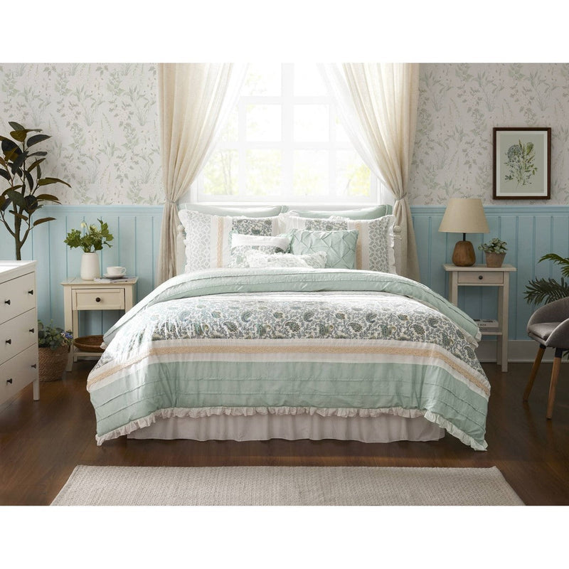 9 Piece Cotton Percale Comforter Set Aqua Cal King