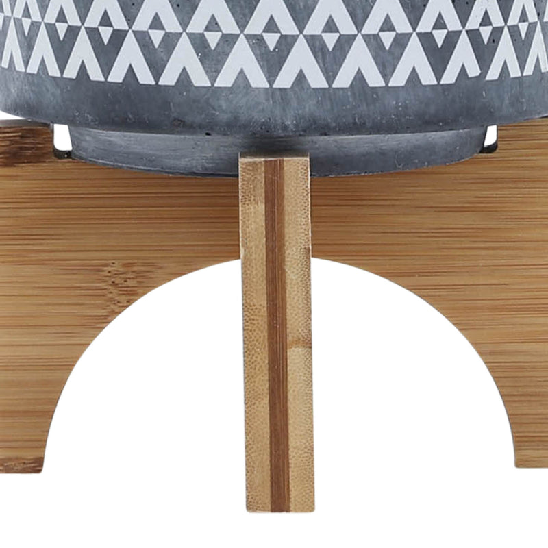 CERAMIC 5' AZTEC PLANTER ON WOODEN STAND, GRAY
