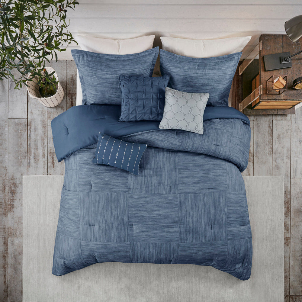 7 Piece Printed Seersucker Comforter Set Navy King Media 2