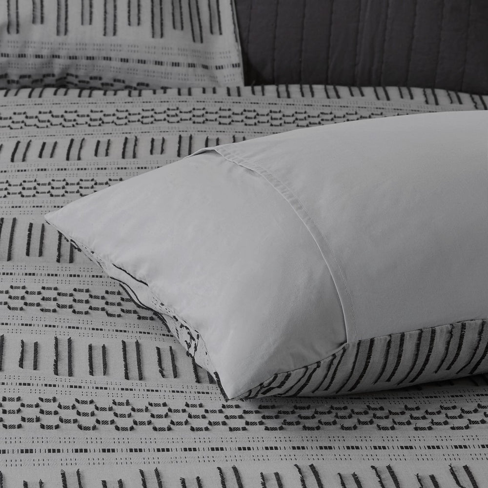 Cotton Jacquard Comforter Mini Set Grey/Black King/Cal King Media 2