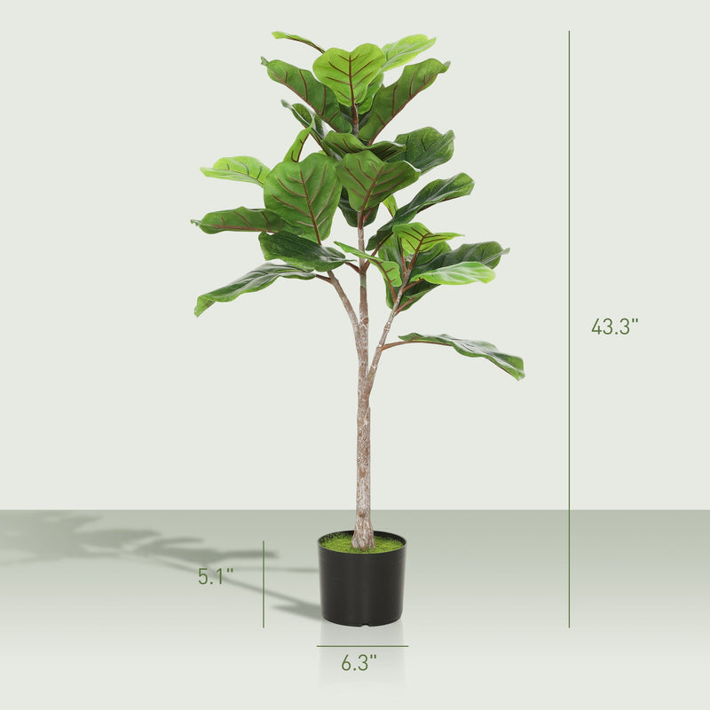 Artificial Fiddle Leaf Fig Tree,  Potted Plant with Flocked Soil for Home Office Decor(Only 1Pcs Artificial Fiddle Leaf Fig Tree)