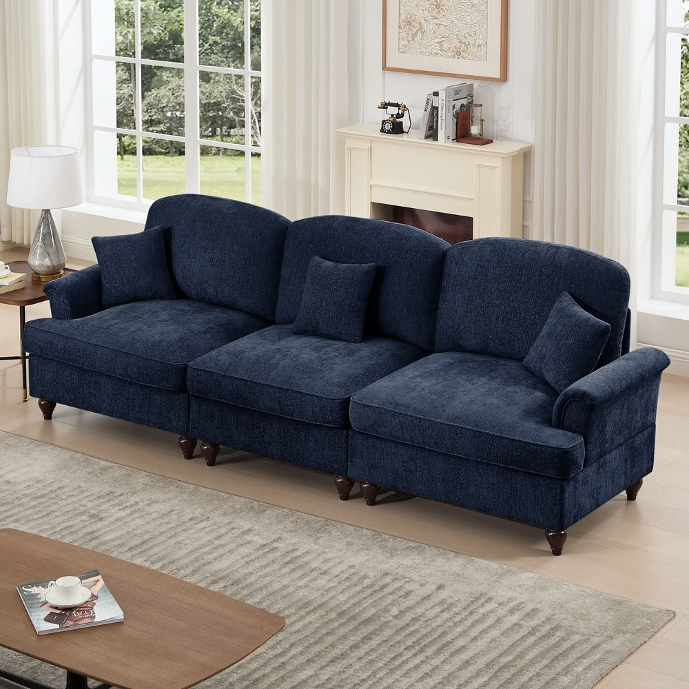 Sofas Chenille Upholstery Three Seater Mid Century Blue Living Room Media 3