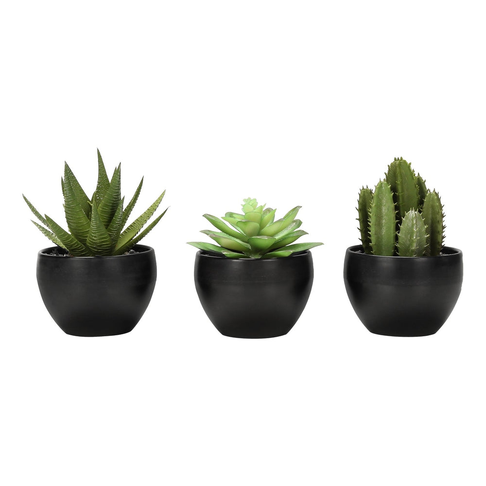 Artificial Succulent Plants Set of 3, 6' Tall, Green Faux Indoor Decor in Black Melamine Pots, Tabletop Greenery for Home Office Media 1