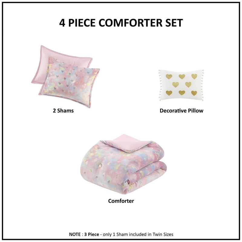 Plush Comforter Set Metallic Print & Throw Pillow Included Full Queen