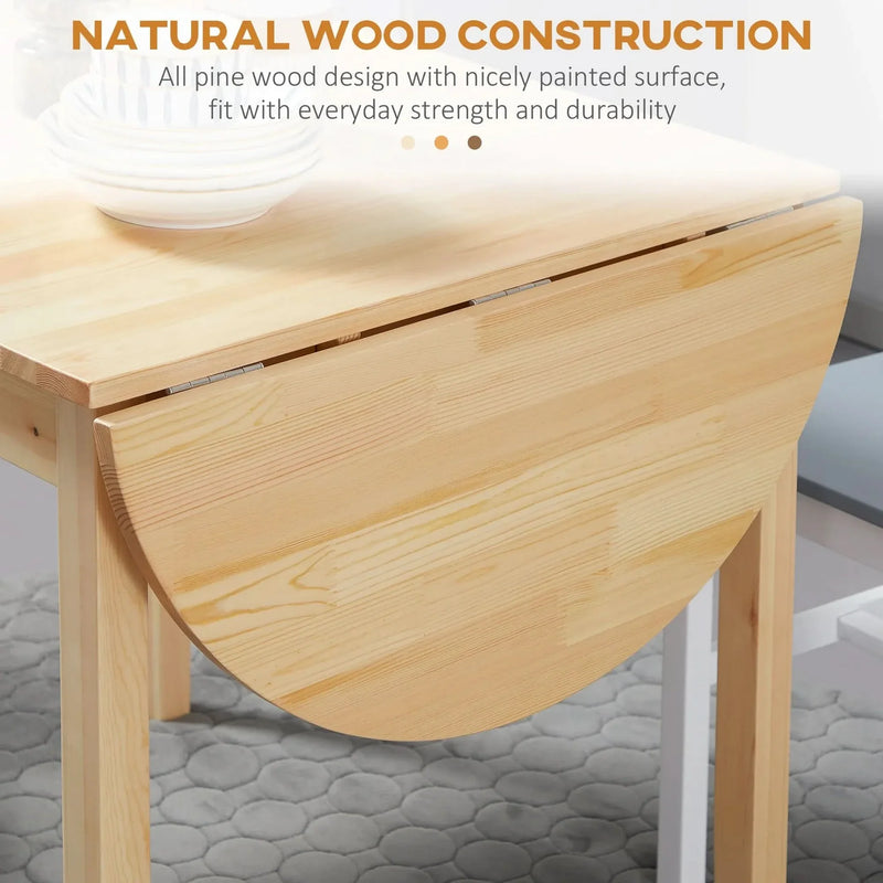Solid Wood Kitchen Table Pine Drop Leaf Folding Dining Table For Small Spaces