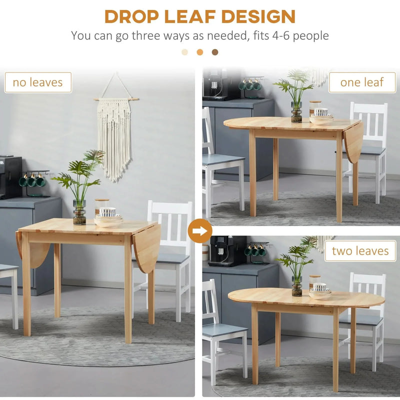 Solid Wood Kitchen Table Pine Drop Leaf Folding Dining Table For Small Spaces