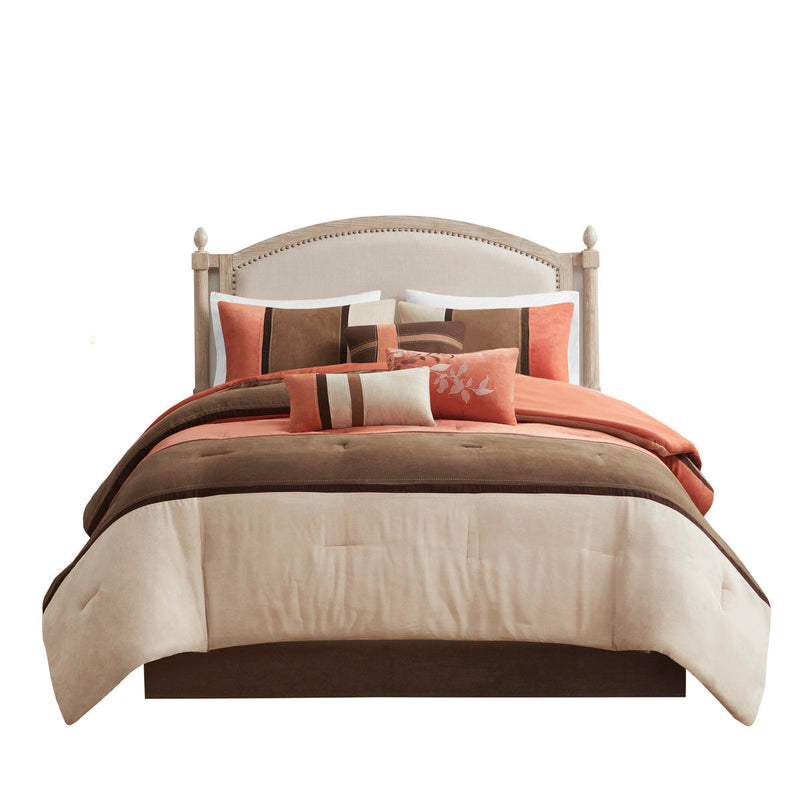 7 Piece Faux Suede Comforter Set Coral Cal King