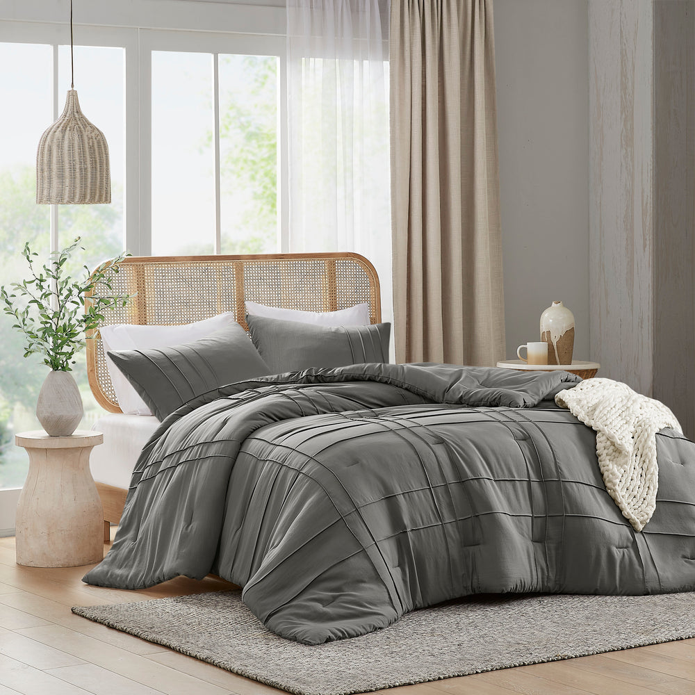 3-Piece Cal King Soft Washed Pleated Comforter Set Media 1