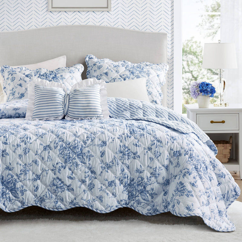 4 Pieces Full/Queen  Quilt Set with Decorative Pillow,Blue