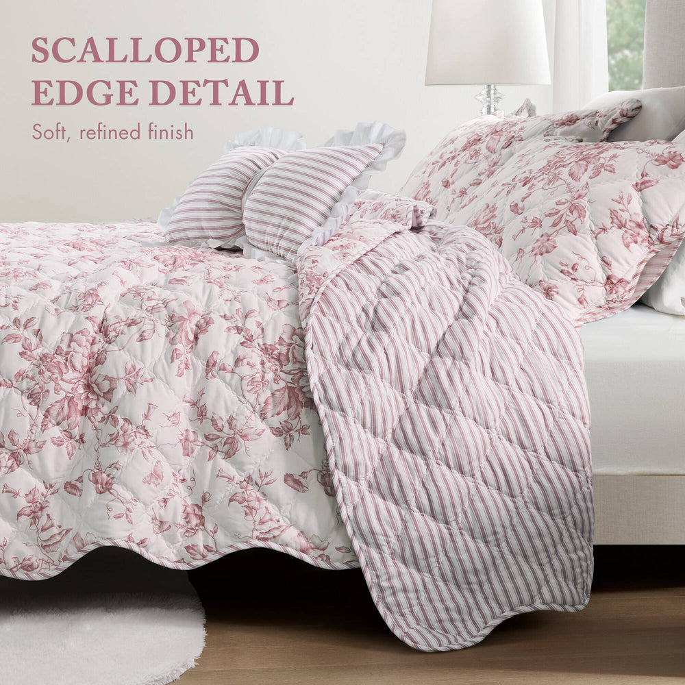 4 Pieces King  Quilt Set with Decorative Pillow,Pink Media 11