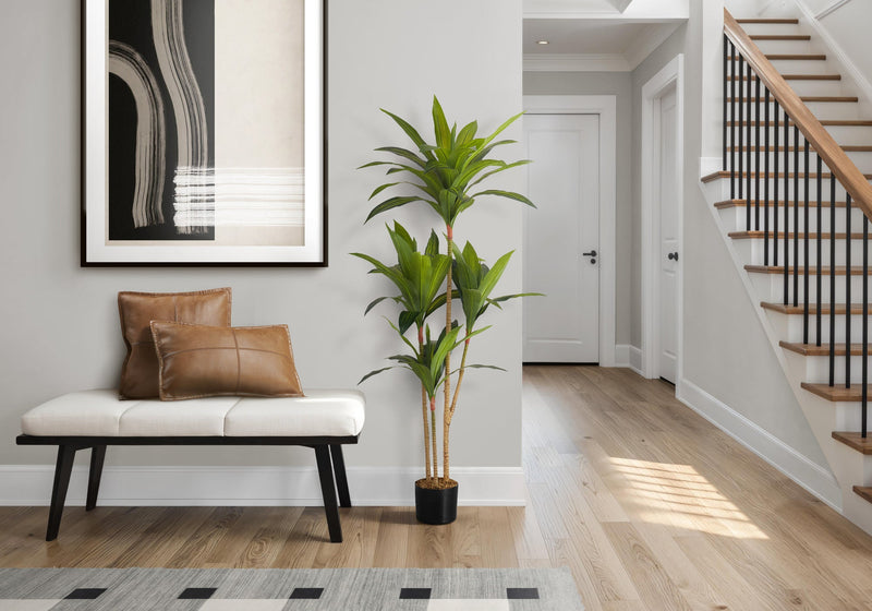 Artificial Plant, 51' Tall, Dracaena Tree, Indoor, Faux, Fake, Floor, Greenery, Potted, Real Touch, Decorative, Green Leaves, Black Pot