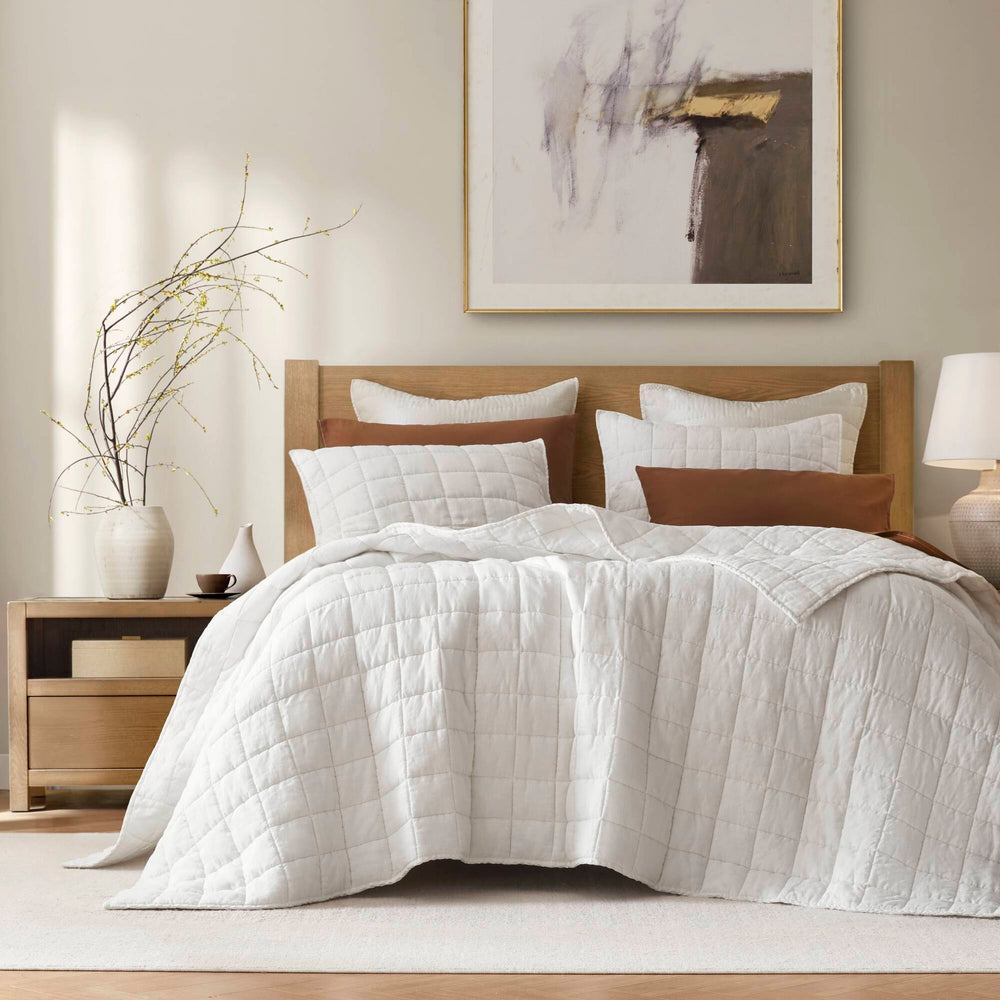 3-Piece Full/Queen Linen Garment Washed Quilt Set,White Media 1