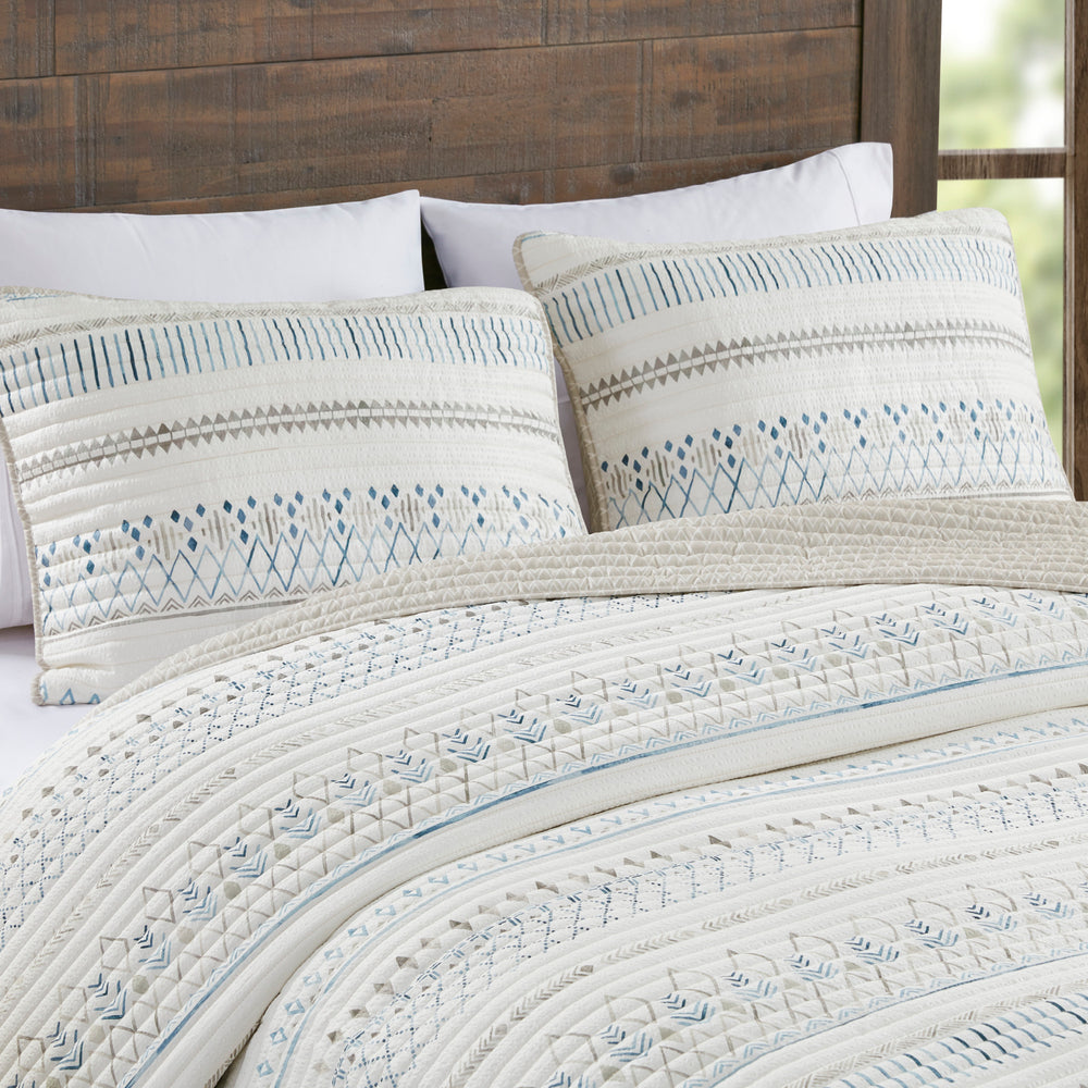 3 Piece   Seersucker Quilt Set Taupe/Blue King/Cal King Media 13