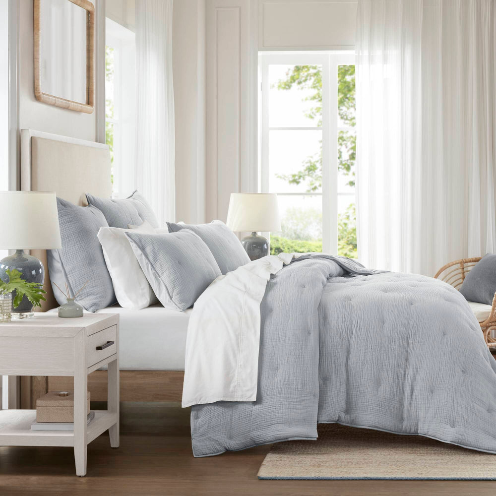 3-Piece King Cotton  Embroidered Quilt Set,Blue Media 23
