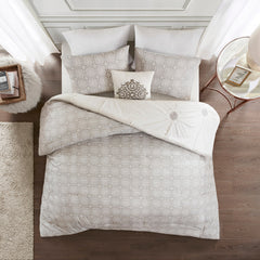4 Piece Embroidered Cotton Reversible Duvet Cover Set perspective