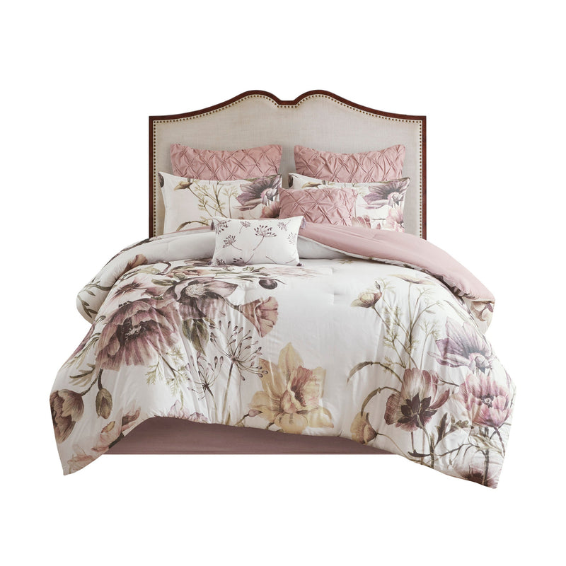 8 Piece Cotton Printed Comforter Set Blush Cal King
