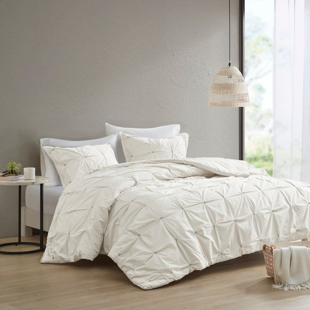 King/Cal King 3 Piece Elastic Embroidered Cotton Duvet Cover Set Media 20